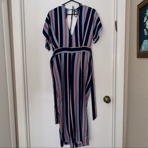 Stripped jumpsuit with open back
